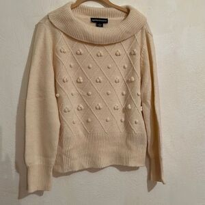 Norton McNaughton L  Scandi Girl Cream Wool  Blend Cowl Neck L/S Knit Sweater